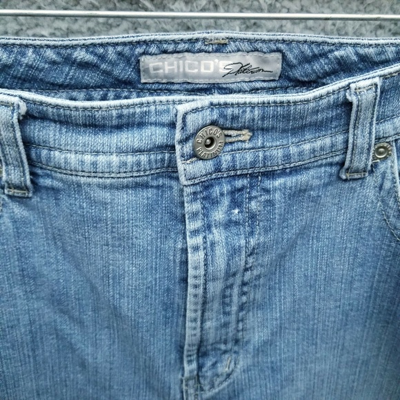Chico's 25 Platinum Floral Marquis Blue Solid Cropped Jeans 34.5" 23.5" 12" - Picture 5 of 11